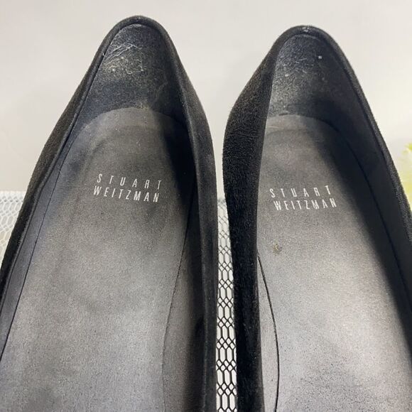 Stuart Weitzman Black Dotsun Suede Bow Low‎ Wedge Heels Shoes Black 7 - Picture 7 of 15